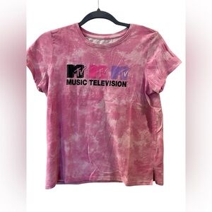 MTV Music Television Girls Graphic Short Sleeve T-shirt Pink Tie Dye XL 14/16
